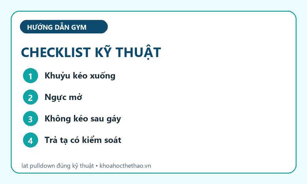 Checklist kỹ thuật Lat pulldown