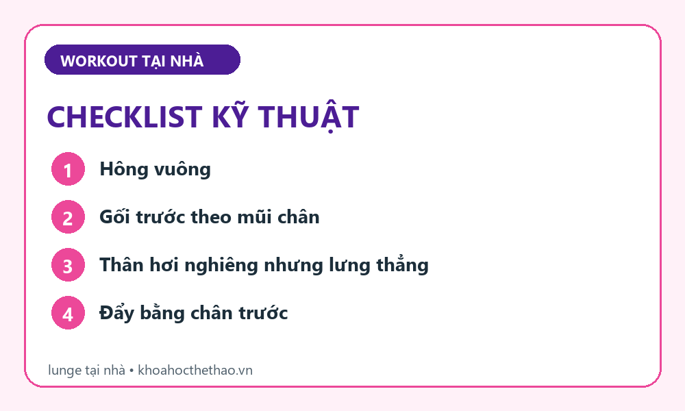 Checklist kỹ thuật Reverse lunge