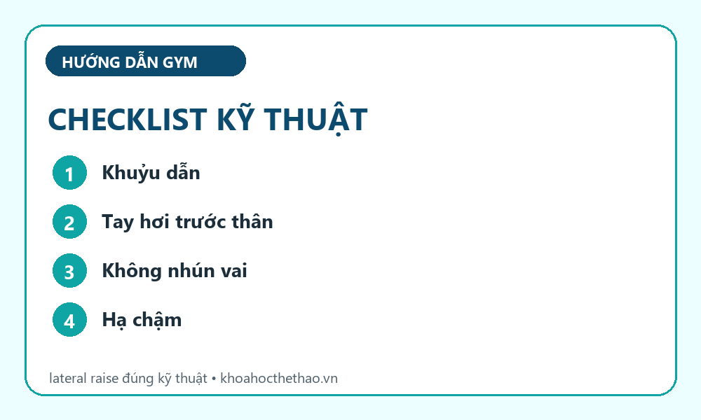 Checklist kỹ thuật Dumbbell lateral raise
